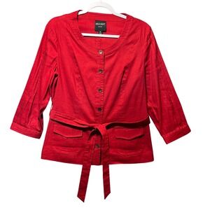 INSIGHT New York Red Linen Blend Button Front Belted Blazer‎ Jacket Size 12
